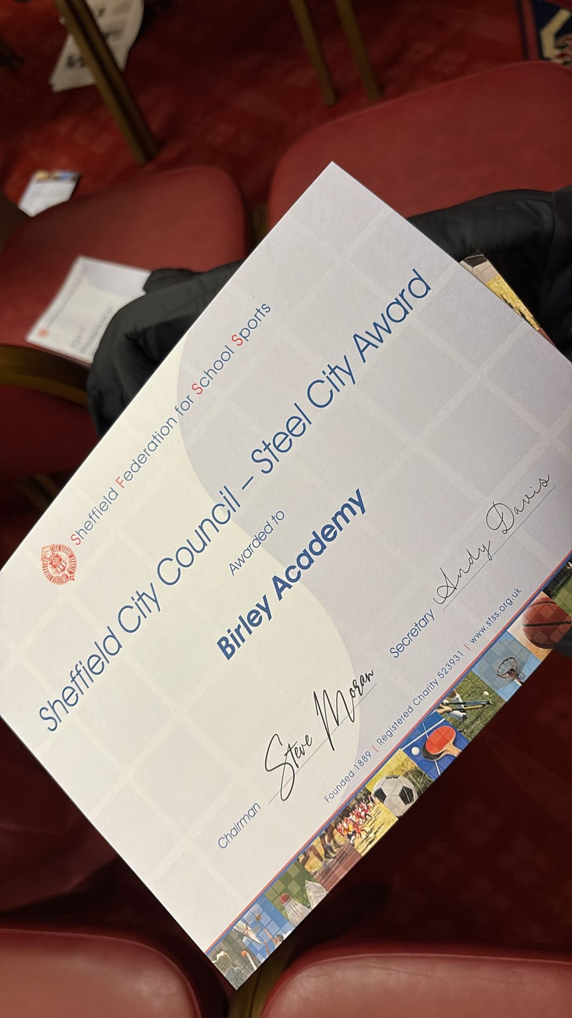 The Birley Academy PE Award certificate